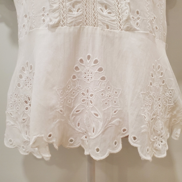 Johnny Was Jade Elizabeth white cotton embroidered eyelet peplum top S NWT - Picture 9 of 13